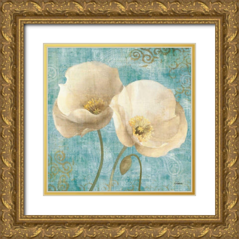 Poppies on Paisley Gold Ornate Wood Framed Art Print with Double Matting by Hristova, Albena