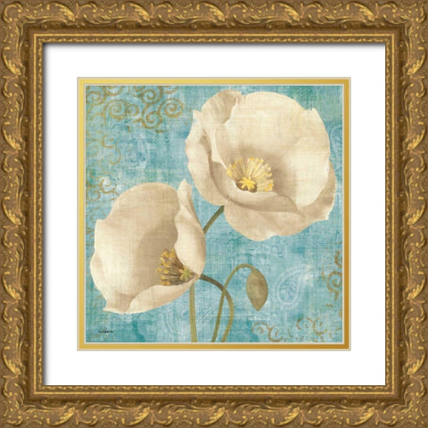 Rich Poppies on Paisley Gold Ornate Wood Framed Art Print with Double Matting by Hristova, Albena