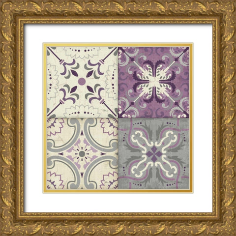 Lavender Glow Tiles Gold Ornate Wood Framed Art Print with Double Matting by Pela Studio