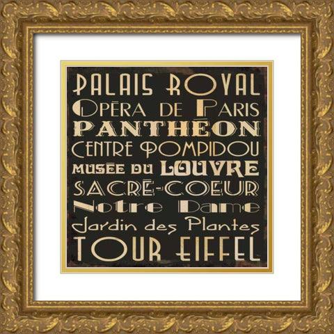 Paris Collage IV Gold Ornate Wood Framed Art Print with Double Matting by Pela Studio