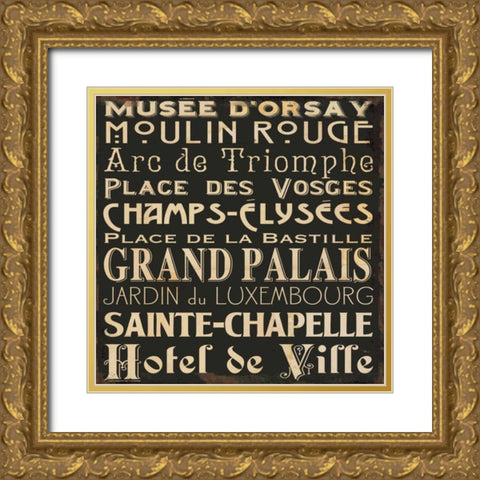Paris Collage V Gold Ornate Wood Framed Art Print with Double Matting by Pela Studio