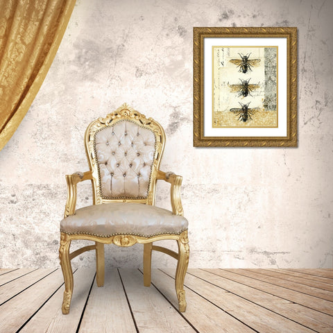 Golden Bees n Butterflies No 1 Gold Ornate Wood Framed Art Print with Double Matting by Pertiet, Katie
