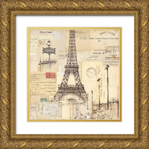 Paris Collage II Gold Ornate Wood Framed Art Print with Double Matting by Pela Studio