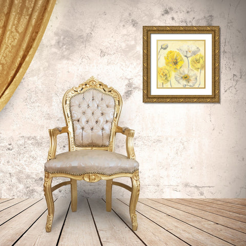 Gold and White Contemporary Poppies II Gold Ornate Wood Framed Art Print with Double Matting by Rowan, Carol