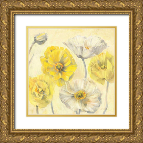 Gold and White Contemporary Poppies II Gold Ornate Wood Framed Art Print with Double Matting by Rowan, Carol