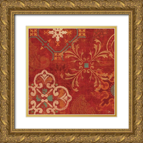Crimson Stamps II Gold Ornate Wood Framed Art Print with Double Matting by Pela Studio