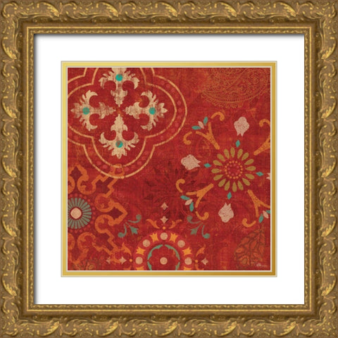 Crimson Stamps III Gold Ornate Wood Framed Art Print with Double Matting by Pela Studio