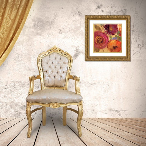 Vivid Flowers Crop I Gold Ornate Wood Framed Art Print with Double Matting by Vassileva, Silvia