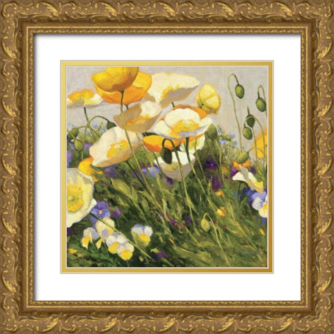 Poppies and Pansies I Gold Ornate Wood Framed Art Print with Double Matting by Novak, Shirley