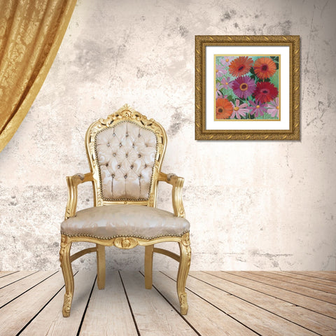 Cosmos and Gerberas I Gold Ornate Wood Framed Art Print with Double Matting by Lovell, Kathrine