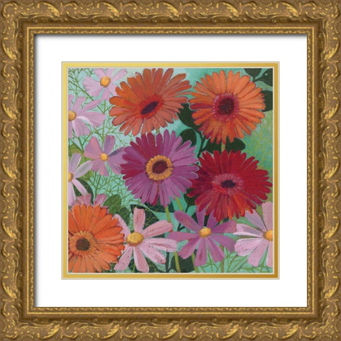 Cosmos and Gerberas I Gold Ornate Wood Framed Art Print with Double Matting by Lovell, Kathrine