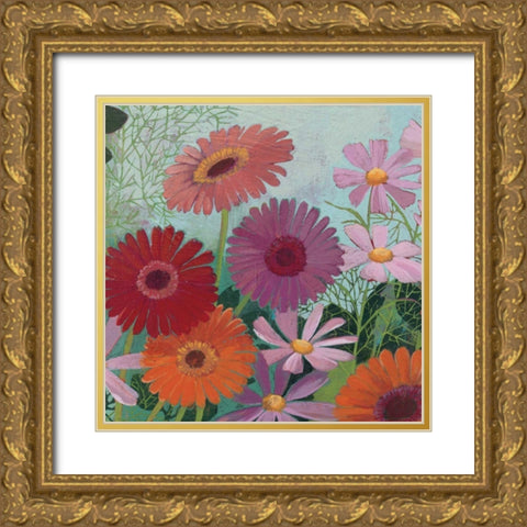 Cosmos and Gerberas II Gold Ornate Wood Framed Art Print with Double Matting by Lovell, Kathrine