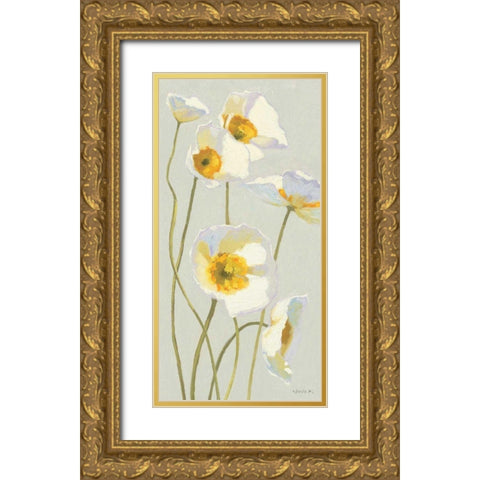 White on White Poppies Panel I Gold Ornate Wood Framed Art Print with Double Matting by Novak, Shirley