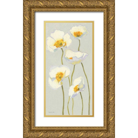 White on White Poppies Panel II Gold Ornate Wood Framed Art Print with Double Matting by Novak, Shirley