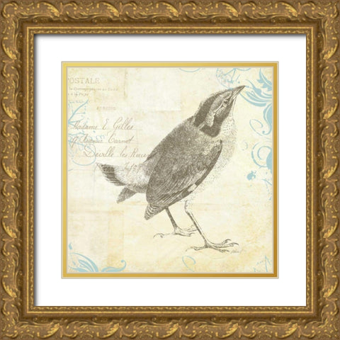Engraved Birds I Gold Ornate Wood Framed Art Print with Double Matting by Pertiet, Katie