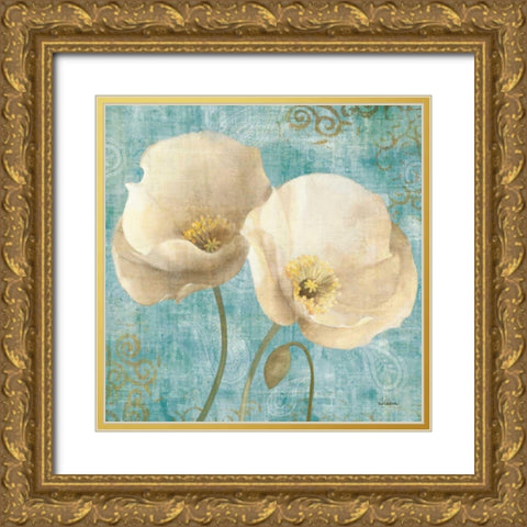Poppies on Paisley Gold Ornate Wood Framed Art Print with Double Matting by Hristova, Albena