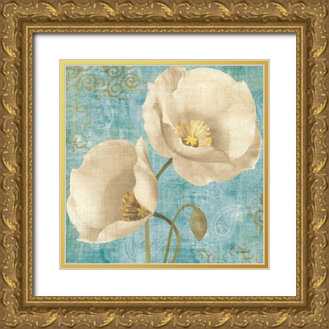 Rich Poppies on Paisley Gold Ornate Wood Framed Art Print with Double Matting by Hristova, Albena
