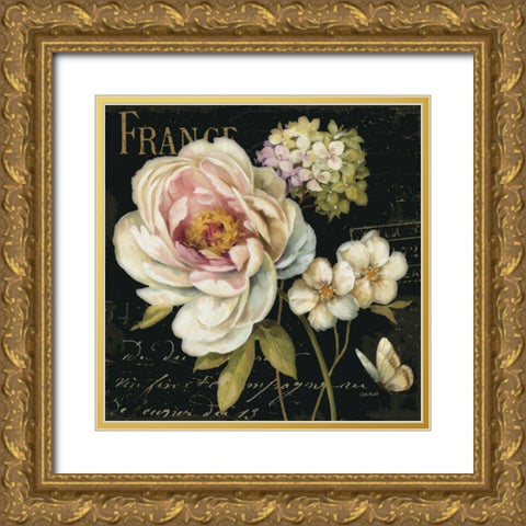 Marche de Fleurs on Black I Gold Ornate Wood Framed Art Print with Double Matting by Audit, Lisa