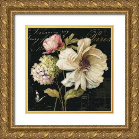 Marche de Fleurs on Black II Gold Ornate Wood Framed Art Print with Double Matting by Audit, Lisa
