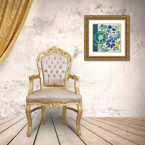 Blue Garden I Gold Ornate Wood Framed Art Print with Double Matting by Charron, Veronique