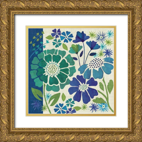 Blue Garden I Gold Ornate Wood Framed Art Print with Double Matting by Charron, Veronique