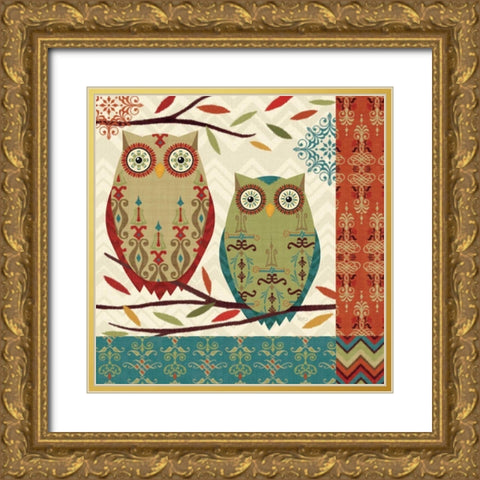 Hoot II Gold Ornate Wood Framed Art Print with Double Matting by Charron, Veronique