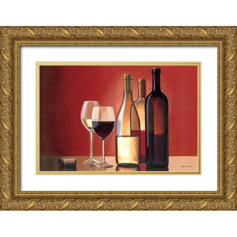 Wine Trio Gold Ornate Wood Framed Art Print with Double Matting by Fabiano, Marco