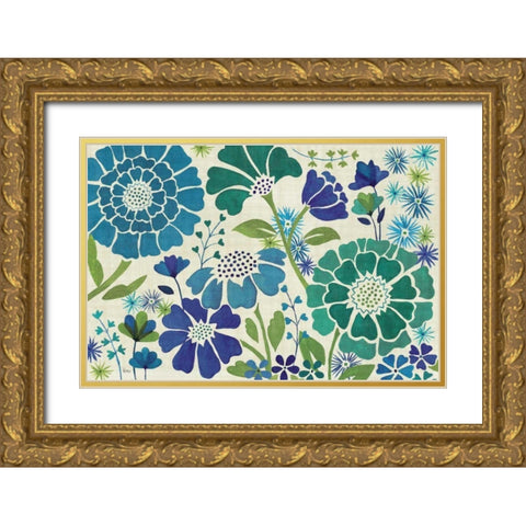 Blue Garden Gold Ornate Wood Framed Art Print with Double Matting by Charron, Veronique