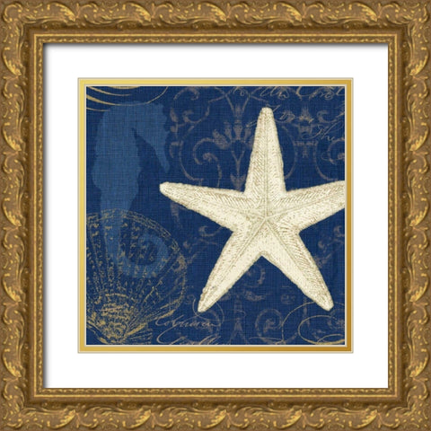 Coastal Moonlight I Teal Gold Ornate Wood Framed Art Print with Double Matting by Pela Studio