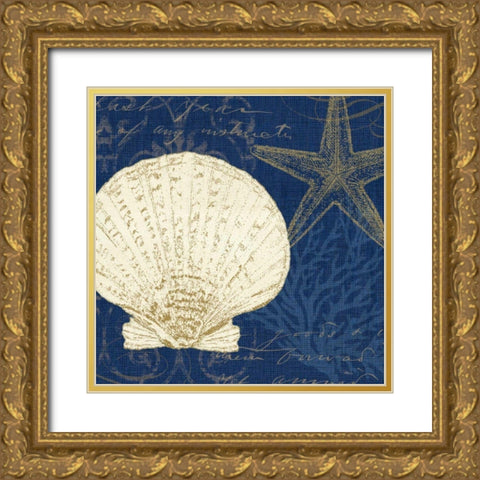 Coastal Moonlight II Teal Gold Ornate Wood Framed Art Print with Double Matting by Pela Studio