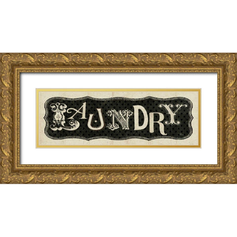 Room Signs I - Laundry Gold Ornate Wood Framed Art Print with Double Matting by Pela Studio