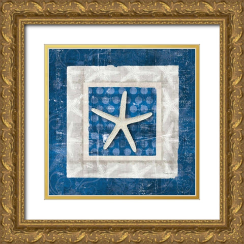 Sea Shell IV on Blue  Gold Ornate Wood Framed Art Print with Double Matting by Aldrich, Belinda