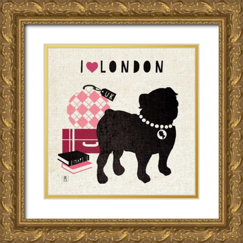 London Pooch Gold Ornate Wood Framed Art Print with Double Matting by Studio Mousseau