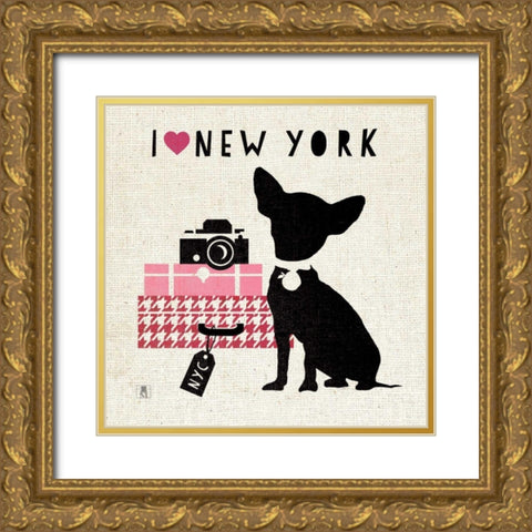 NY Pooch Gold Ornate Wood Framed Art Print with Double Matting by Studio Mousseau