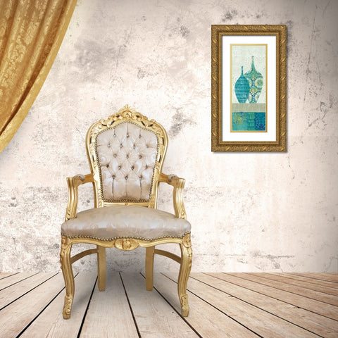 Blue Spice Stripe Panel I Gold Ornate Wood Framed Art Print with Double Matting by Wild Apple Portfolio