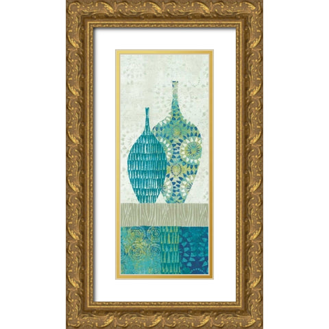 Blue Spice Stripe Panel I Gold Ornate Wood Framed Art Print with Double Matting by Wild Apple Portfolio