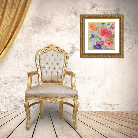 Watercolor Floral I on Grey Gold Ornate Wood Framed Art Print with Double Matting by Nai, Danhui