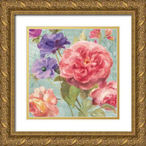 Watercolor Floral II on Grey Gold Ornate Wood Framed Art Print with Double Matting by Nai, Danhui