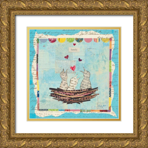 Blue Love Birds Square Gold Ornate Wood Framed Art Print with Double Matting by Prahl, Courtney