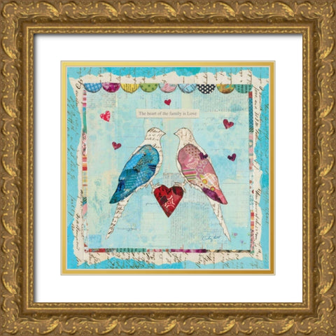Love Birds Square Gold Ornate Wood Framed Art Print with Double Matting by Prahl, Courtney