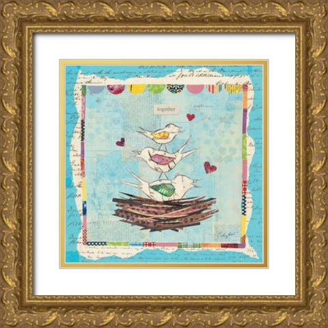 Family of Love Birds Square Gold Ornate Wood Framed Art Print with Double Matting by Prahl, Courtney