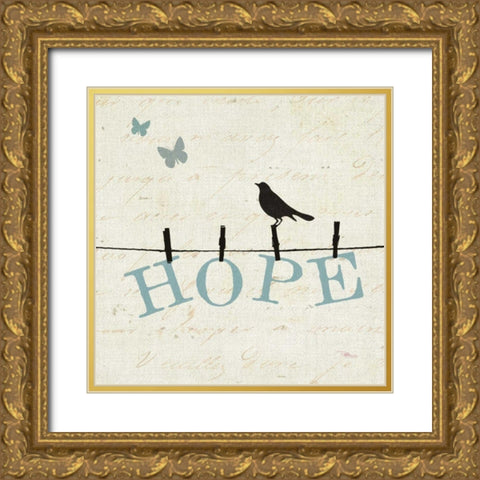 Bird Talk I Gold Ornate Wood Framed Art Print with Double Matting by Pela Studio