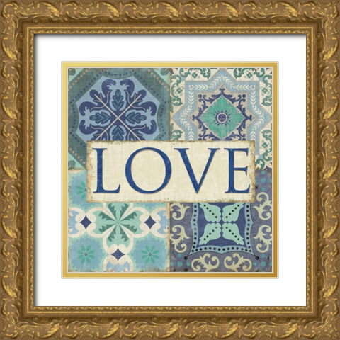 Santorini I - Love Gold Ornate Wood Framed Art Print with Double Matting by Pela Studio