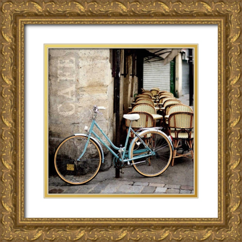 Cafe Bicycle Gold Ornate Wood Framed Art Print with Double Matting by Olivier, Marc