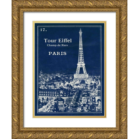 Blueprint Eiffel Tower Gold Ornate Wood Framed Art Print with Double Matting by Schlabach, Sue