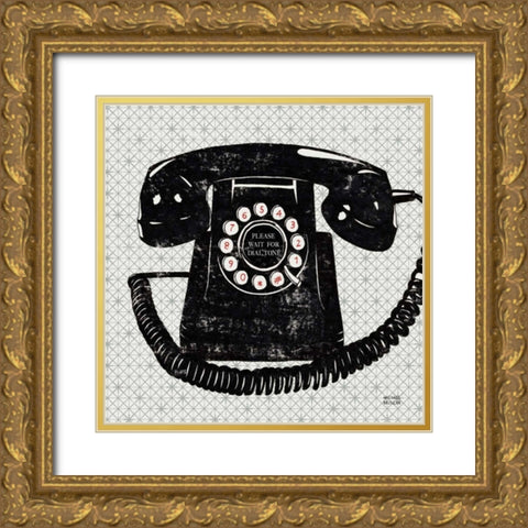 Vintage Analog Phone Gold Ornate Wood Framed Art Print with Double Matting by Mullan, Michael