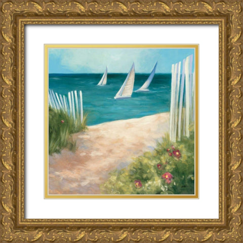 Regatta II Square Gold Ornate Wood Framed Art Print with Double Matting by Purinton, Julia