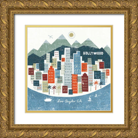 Colorful Los Angeles Gold Ornate Wood Framed Art Print with Double Matting by Mullan, Michael