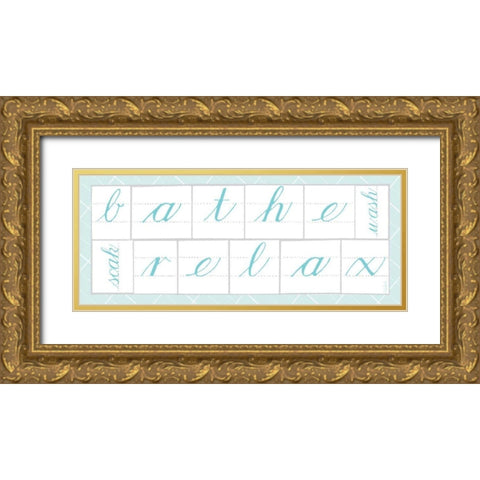 Bathe Relax Blue Gold Ornate Wood Framed Art Print with Double Matting by Schlabach, Sue