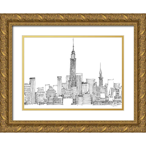 New York Skyline Crop Gold Ornate Wood Framed Art Print with Double Matting by Tillmon, Avery
